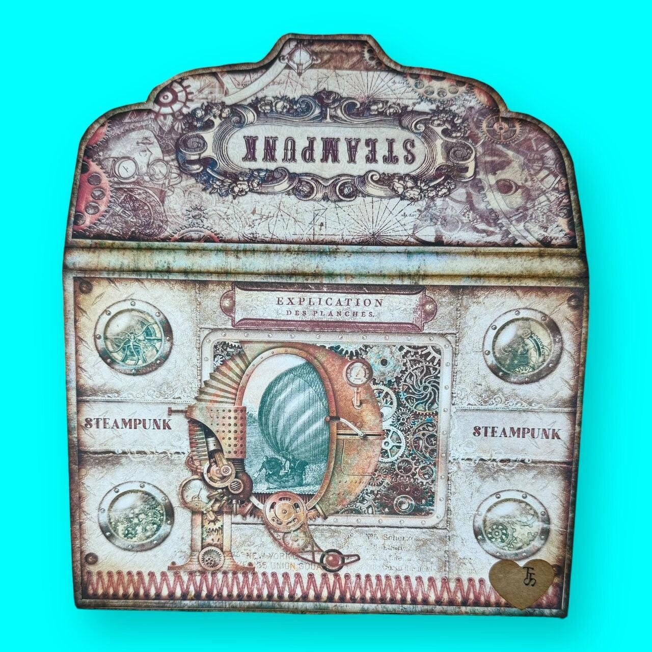 Steampunk Accordion File Folder – Junk Journal Organizer with Pockets – Vintage Ephemera Storage for Journaling or Collage Art