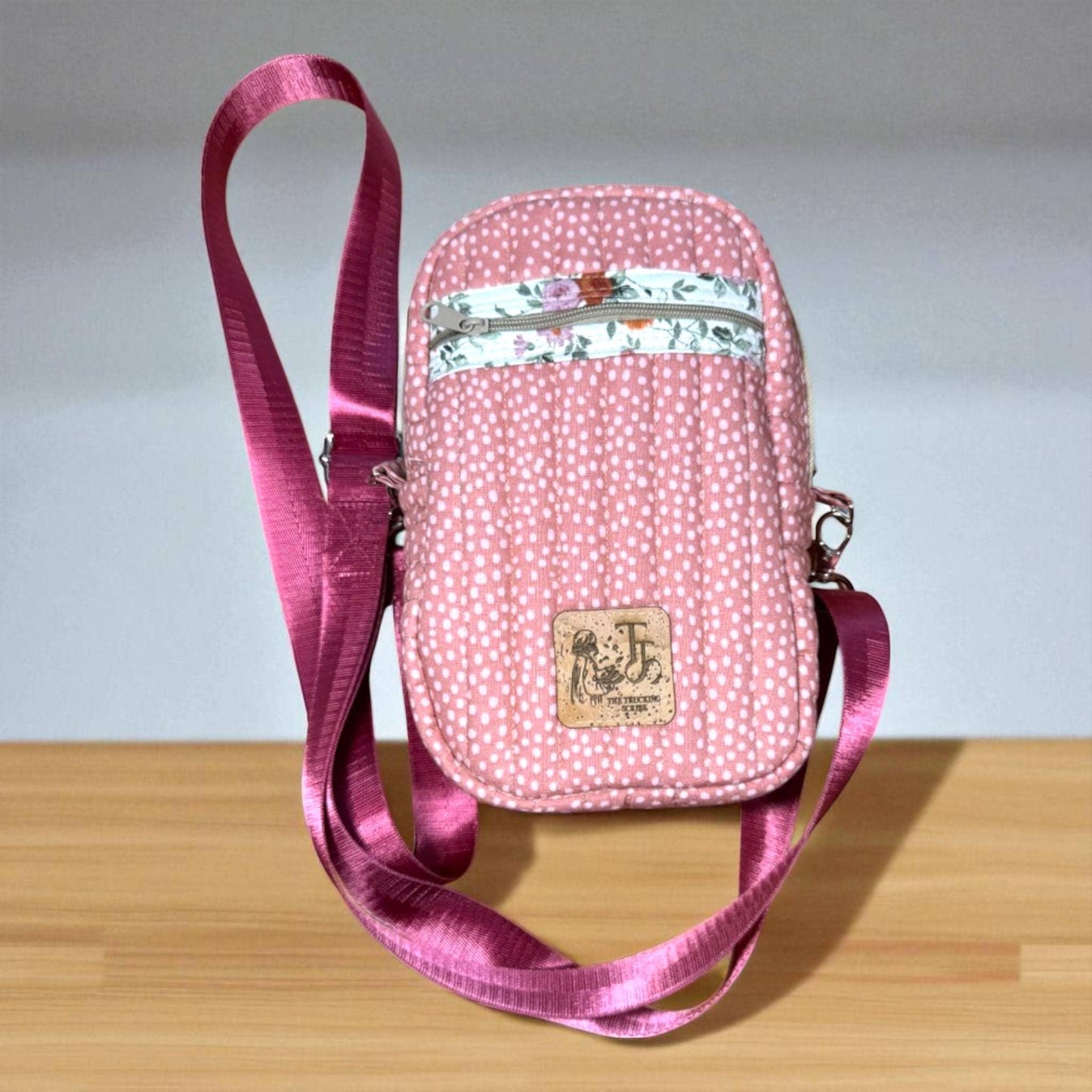 Quilted Pink Floral Crossbody Bag | Handmade Pink Purse | Floral Crossbody Bag | Pink Quilted Bag | Feminine Crossbody