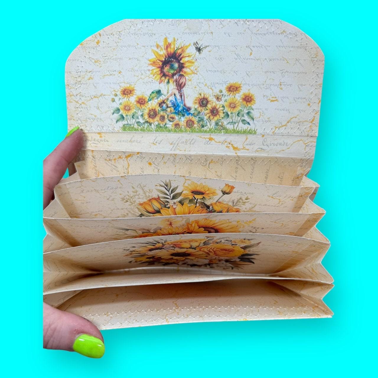 Sunflower Accordion Organizer: Stitched Cover, 5-Pocket Expandable File