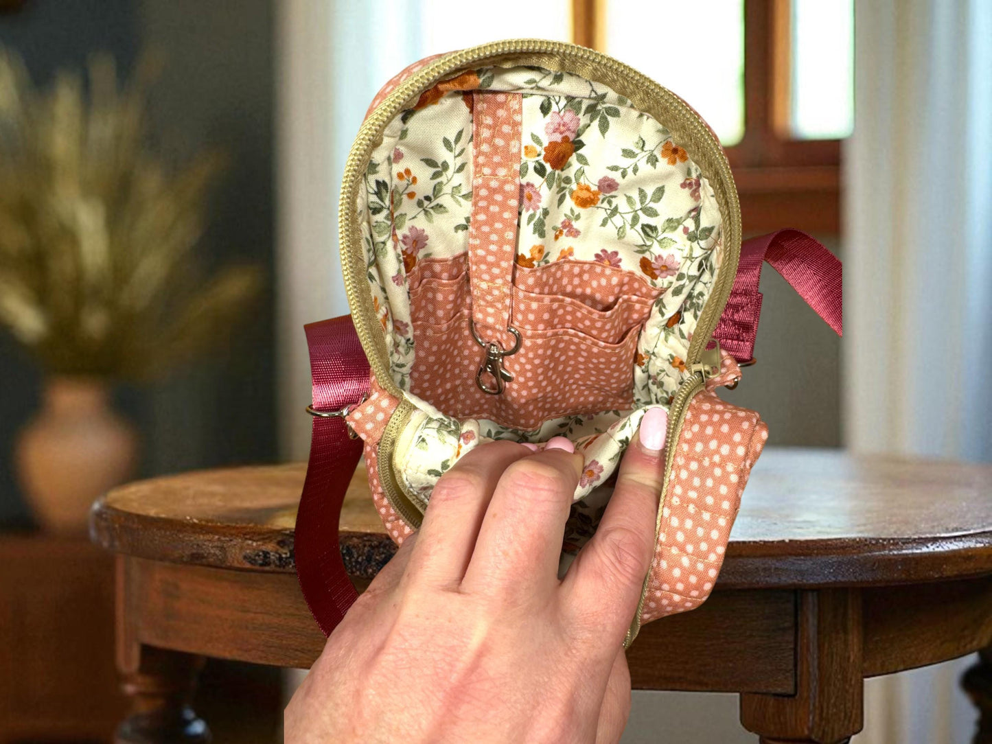 Quilted Pink Floral Crossbody Bag | Handmade Pink Purse | Floral Crossbody Bag | Pink Quilted Bag | Feminine Crossbody