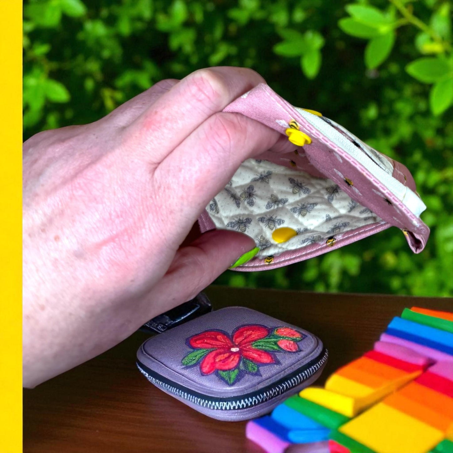 Honey Keeper Wallet - Quilted Cotton ID Wallet | Bee Print Card Holder | Handmade Minimalist Wallet