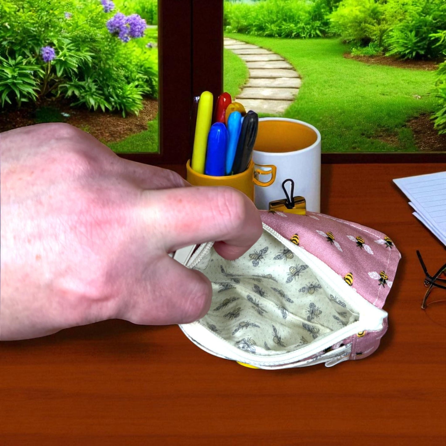 Honey Keeper Wallet - Quilted Cotton ID Wallet | Bee Print Card Holder | Handmade Minimalist Wallet