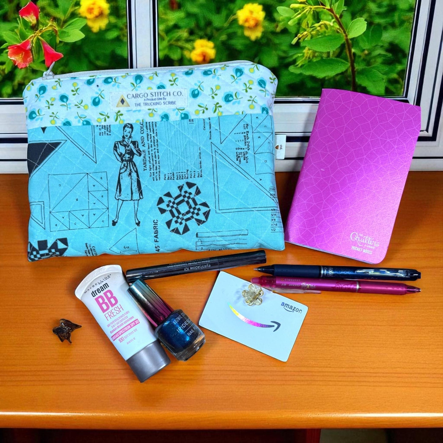 Quilted Vintage Sewing Zipper Pouch | Sewing Notions Organizer | Handmade Craft Room Storage | Gift for Sewist | Nostalgic Sewing