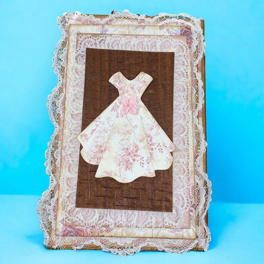 Floral Dress Junk Journal – Handmade 6x8.75” Vintage-Inspired Spring Journal with Lace, Pockets & Ephemera