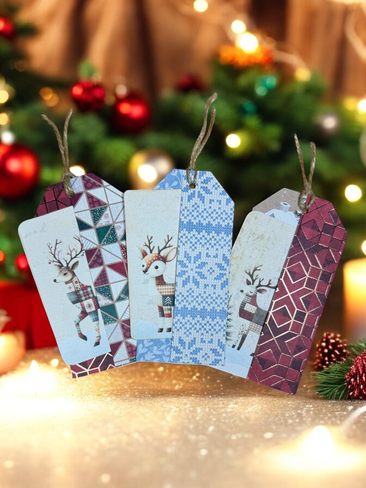 Double Pocket Junk Journal Tags with Reindeer Journaling Cards | Vintage Christmas Ephemera Set | Rustic Holiday Journal Kit