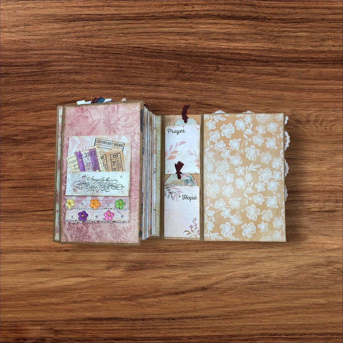 Floral Dress Junk Journal – Handmade 6x8.75” Vintage-Inspired Spring Journal with Lace, Pockets & Ephemera