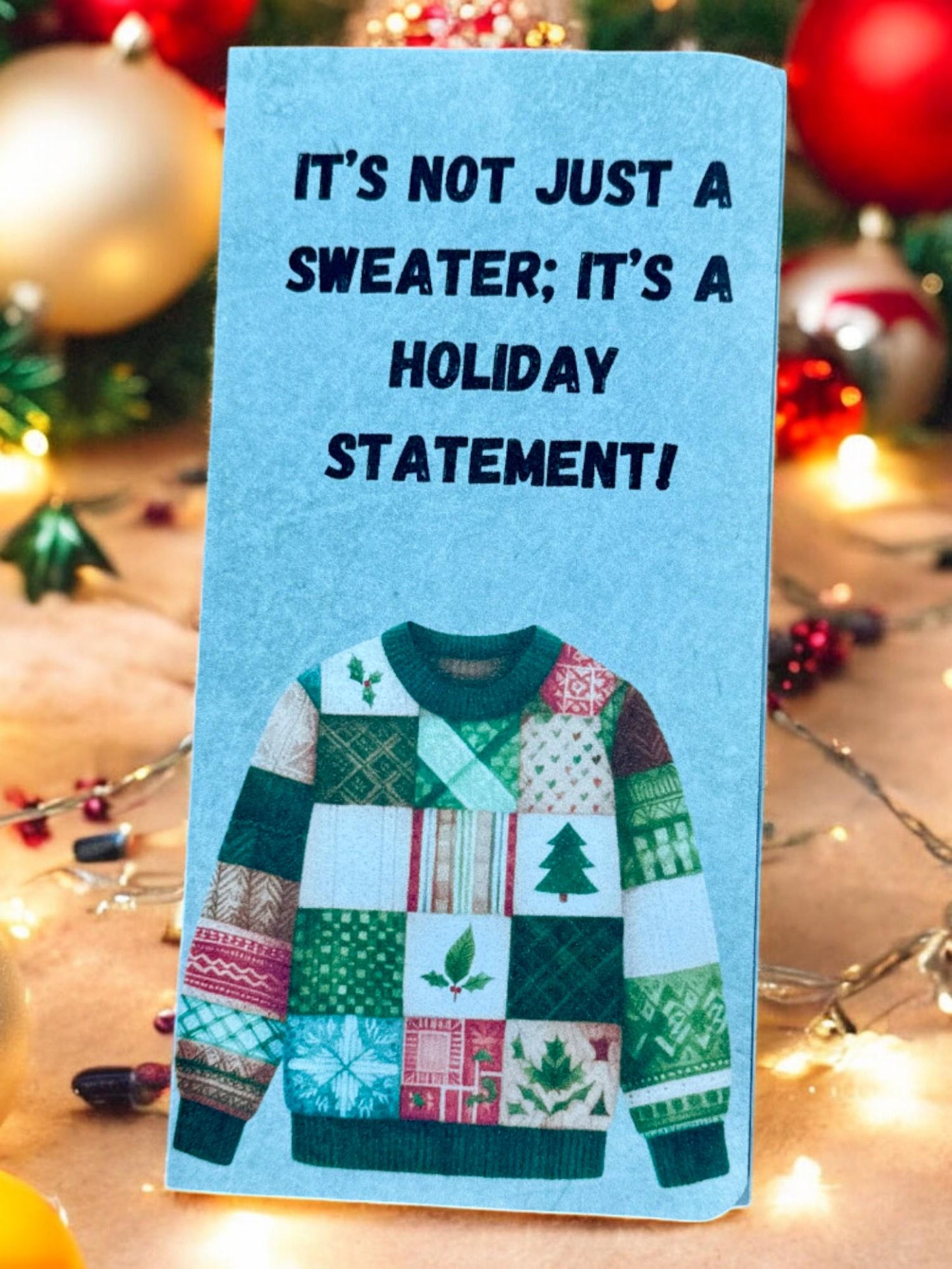 Ugly Sweater Junk Journal Folio – Handmade Winter Mini Album with Pockets, Tags & Cards