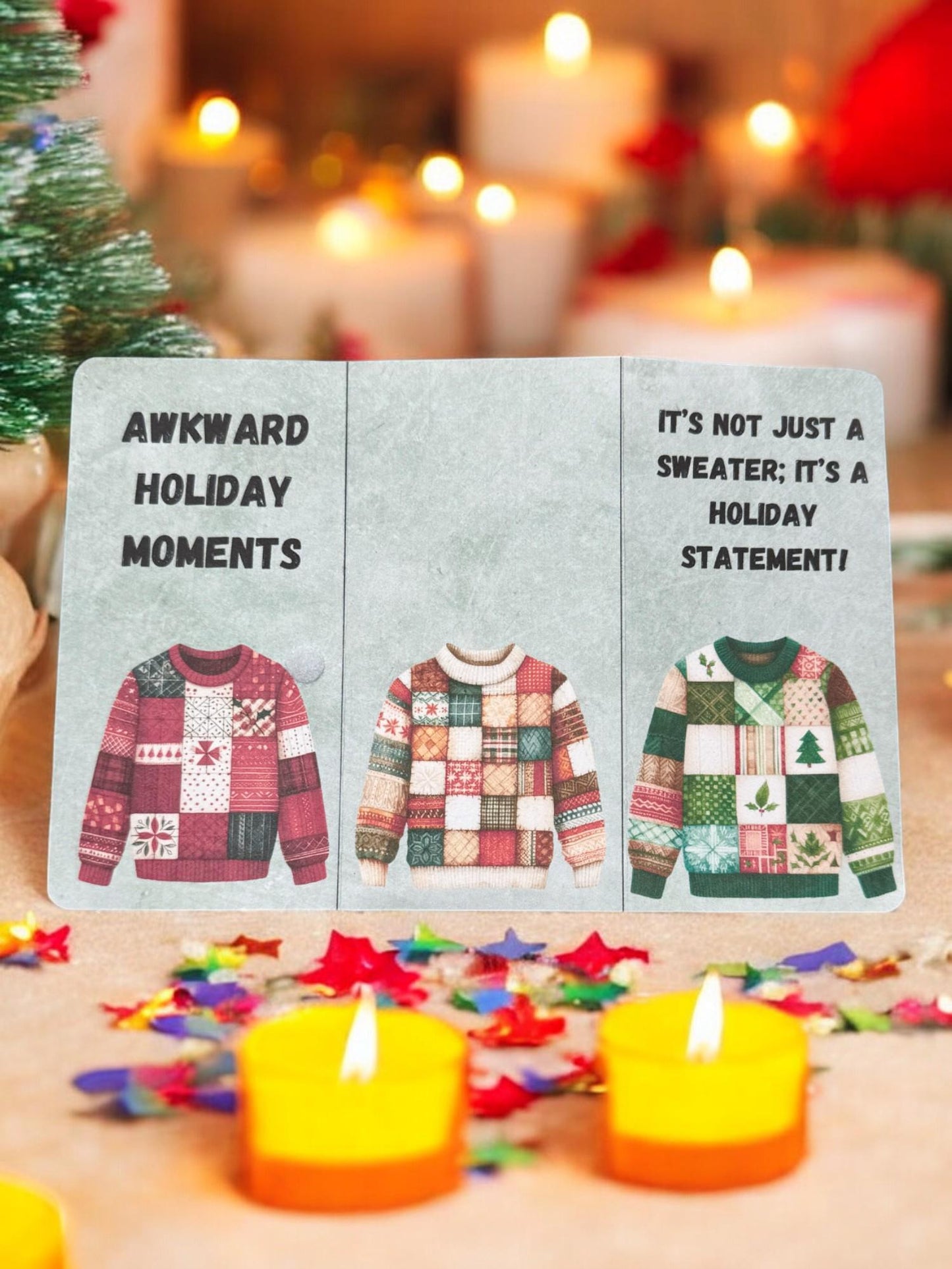 Ugly Sweater Junk Journal Folio – Handmade Winter Mini Album with Pockets, Tags & Cards