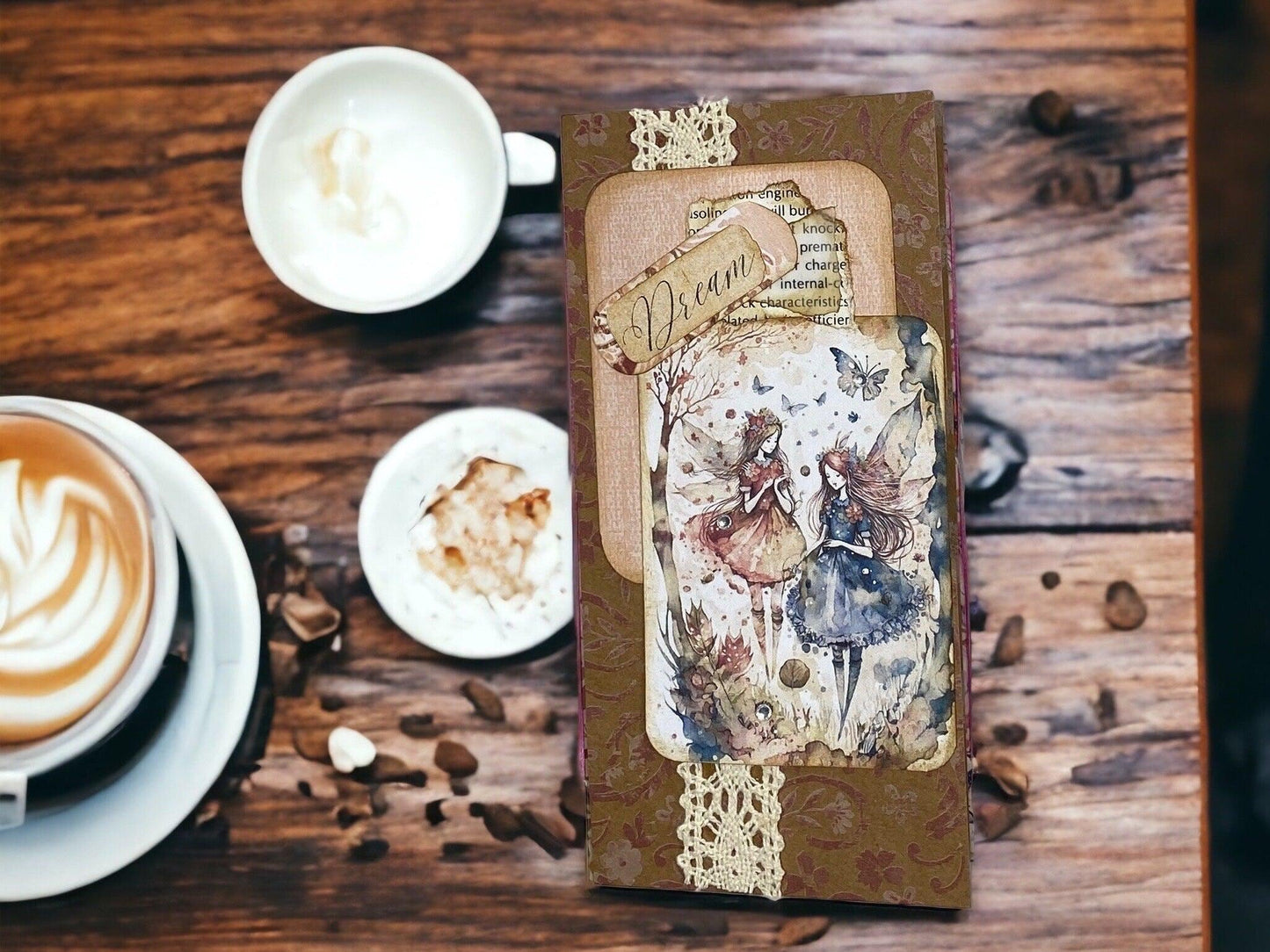 Whimsical Forest Fairy Folio – Dream Edition | Handmade Junk Journal Insert with Pockets & Lace | Autumn Fairy Ephemera Folder