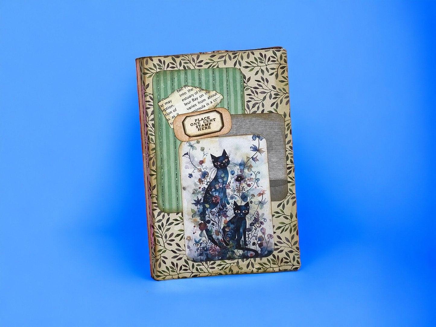 Whimsical Forest Cat Folio – Midnight Mischief Edition | Handmade Junk Journal Insert with Pockets | Enchanted Feline Ephemera