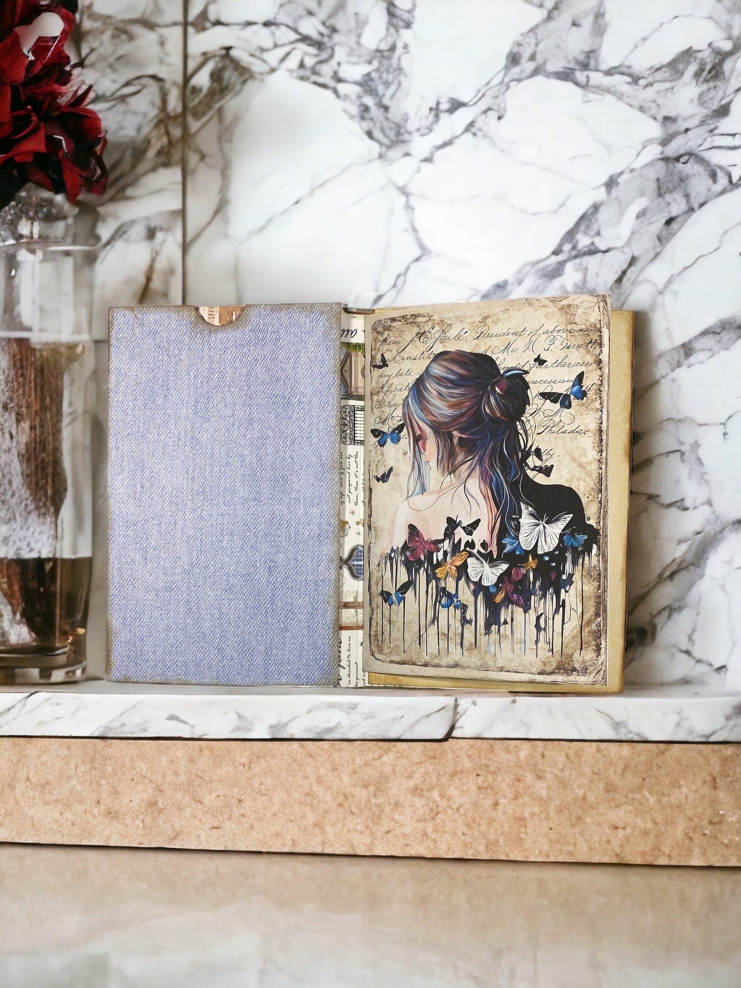 Butterfly Girl Flip‑Flop Journal – Handmade Sketchbook with Pockets