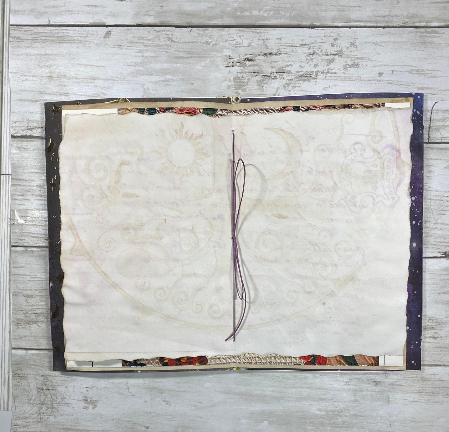 Galaxy Moon Junk Journal – Coffee‑Dyed Astral Grimoire, Vintage Ephemera Scrapbook, Handmade Celestial Diary