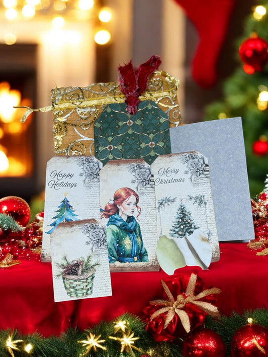 Triple Pocket Junk Journal Tag: Christmas Ephemera Storage with Mini Notebook