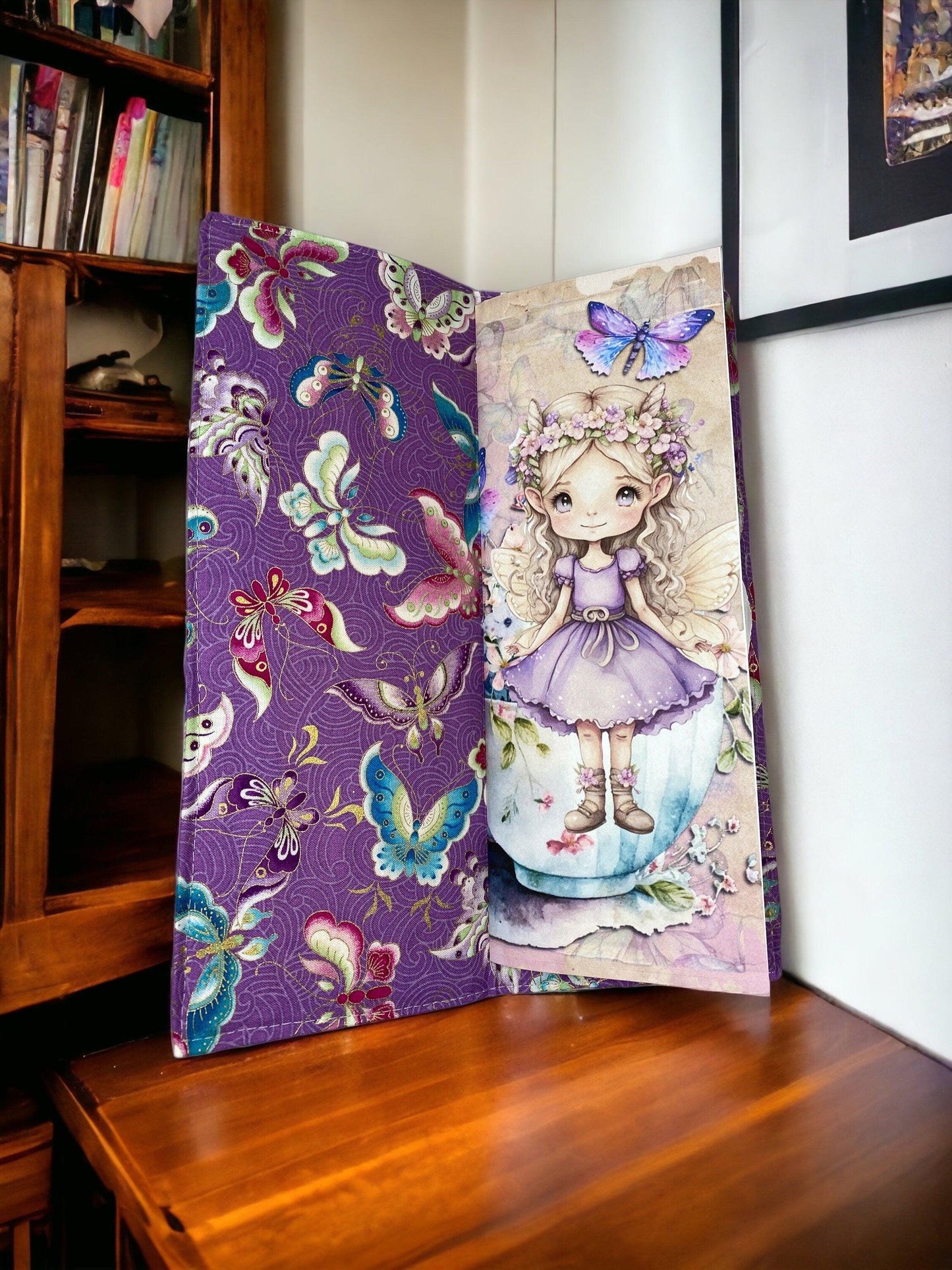 Handmade Purple Fairy Butterfly Journal: Tall Fabric Cover Traveler's Notebook