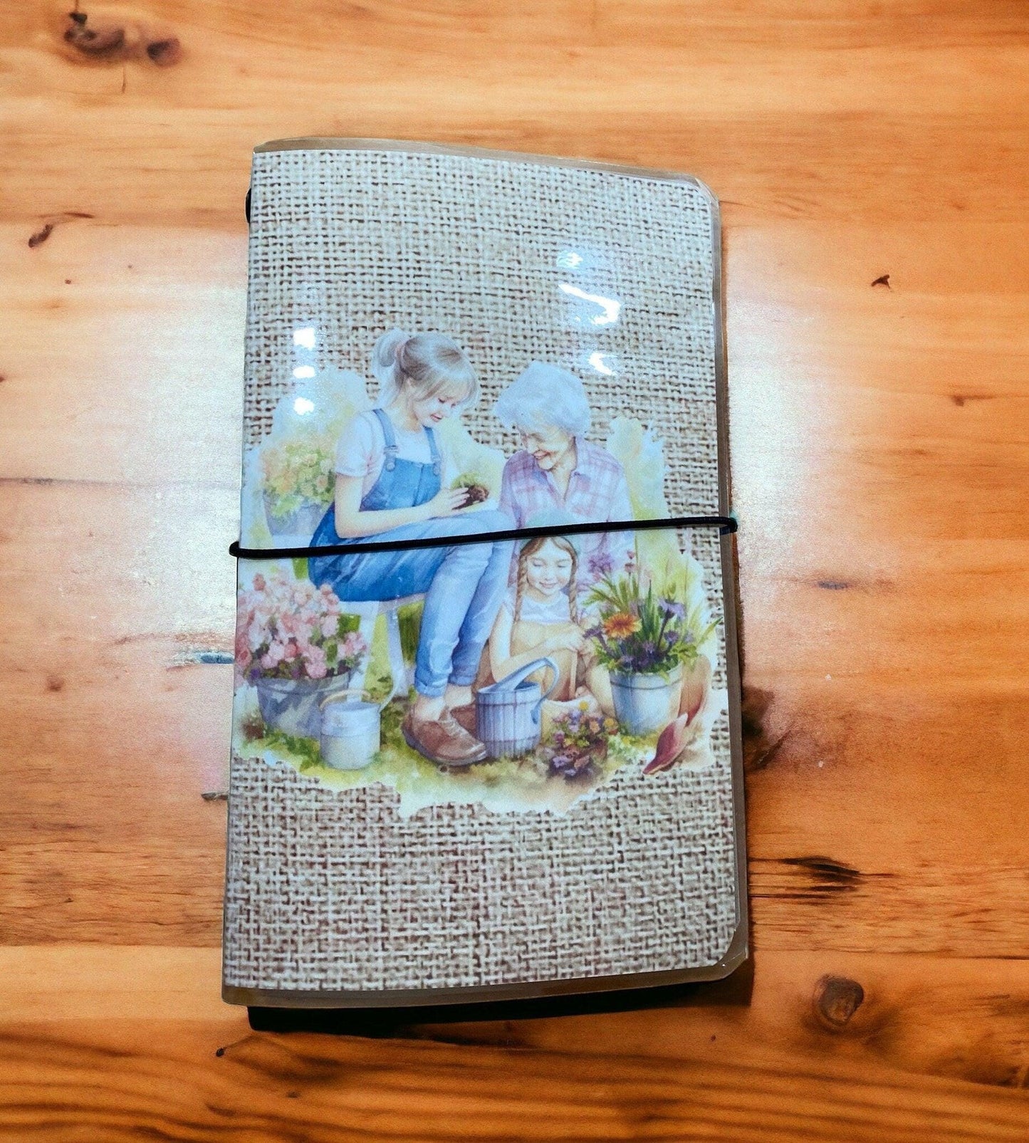 Mother&#39;s Day Travelers Notebook Cover Laminated Book Cover Junk Journal Grandmother Gardening Togetherness Gift for Her