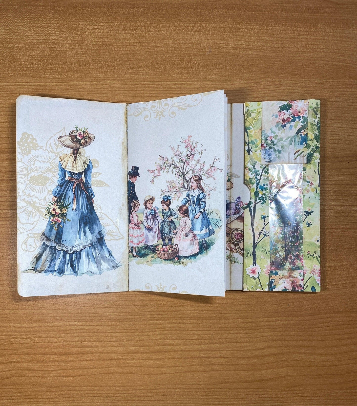 Healing Threads TN Cover – “The Garden Walk” Edition – Handmade Traveler’s Notebook with Romantic Blue Florals