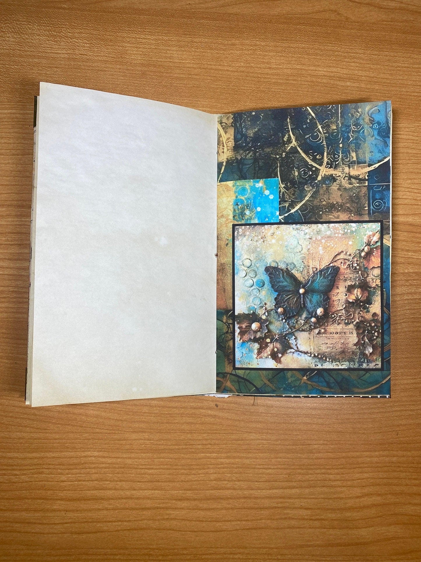 Forest Fairy Junk Journal Folio – Handmade Teal Fantasy Grimoire, Nature-Inspired Art Diary, Fairy Keepsake Gift