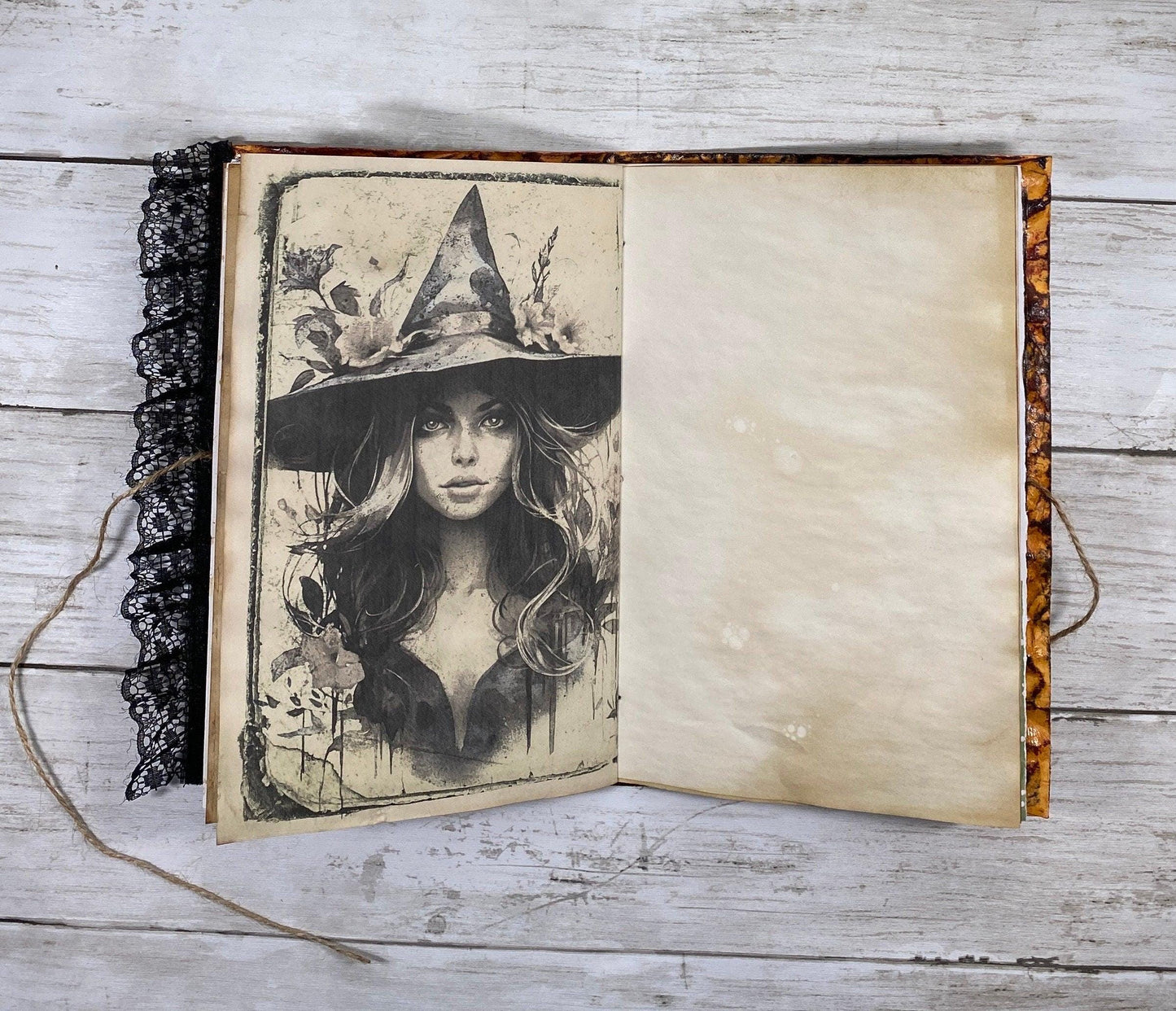 Witch of the Westwood Junk Journal – Handmade Coffee‑Dyed Traveler’s Notebook, Forest Spellbook Grimoire, Limited Edition No. 5/8