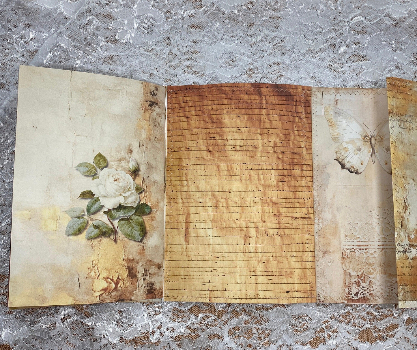 Gold Peace of God Junk Journal Handmade Faith Journal with Rose Collage Cover, Coffee-Dyed Pages, Scripture-Inspired Pockets, Christian Gift