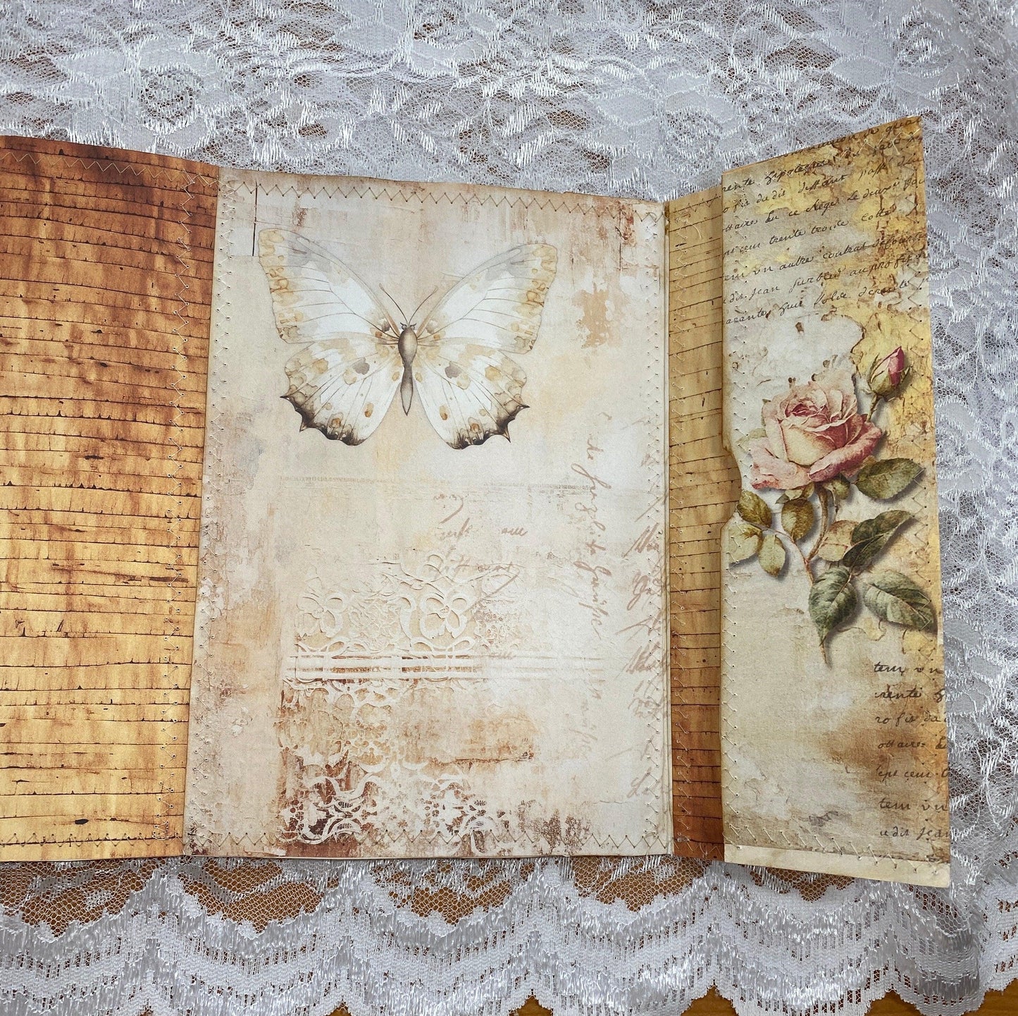Gold Peace of God Junk Journal Handmade Faith Journal with Rose Collage Cover, Coffee-Dyed Pages, Scripture-Inspired Pockets, Christian Gift