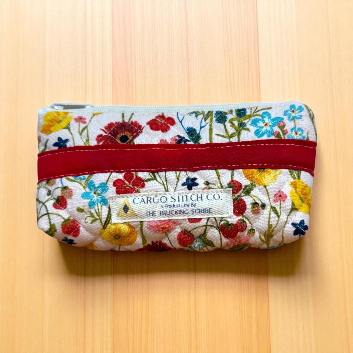 Wildflower Road Vista Pouch — Quilted Floral Glasses Case, Handmade Zipper Pouch, Travel Pencil or Accessory Bag