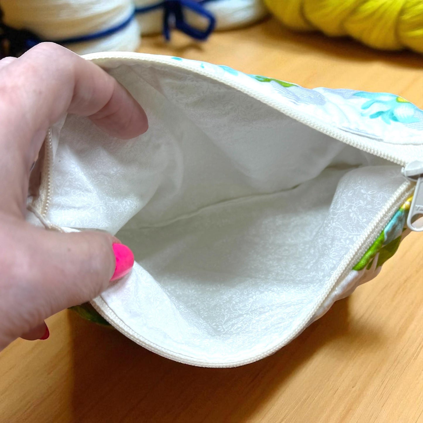 Quilted Project Bag – Ruler Print – Handmade Drawstring Knitting or Crochet Bag, Yarn Storage for Sewing, Fiber Arts & Craft Projects