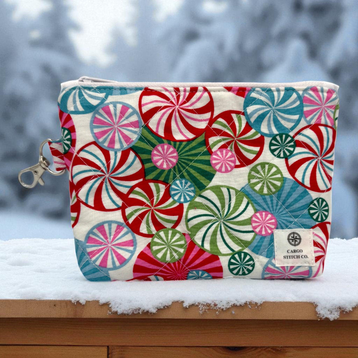 Peppermint Christmas Quilted Pouch Set | 5 Piece Zipper Pouch Bundle | Makeup Travel Craft Bags | Peppermint Lane