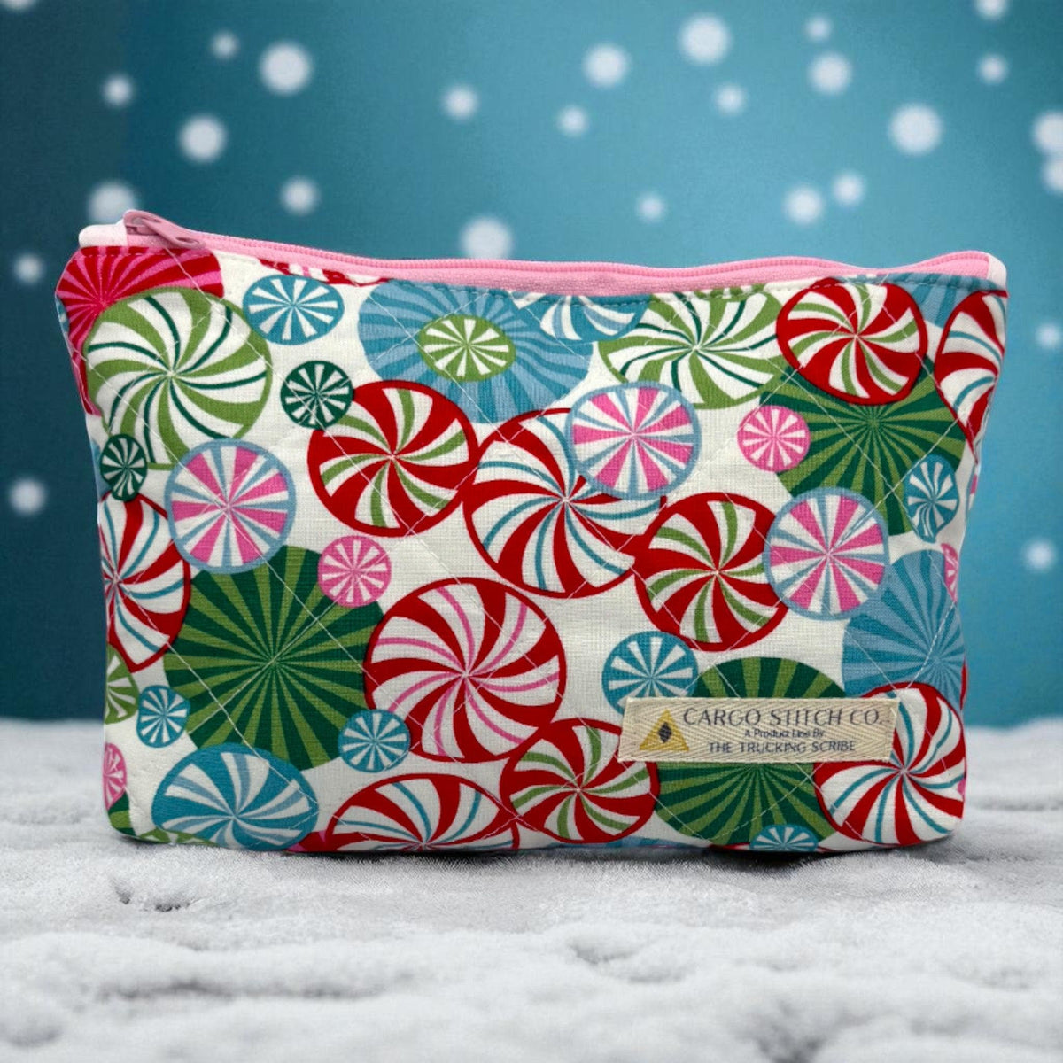 Peppermint Christmas Quilted Pouch Set | 5 Piece Zipper Pouch Bundle | Makeup Travel Craft Bags | Peppermint Lane
