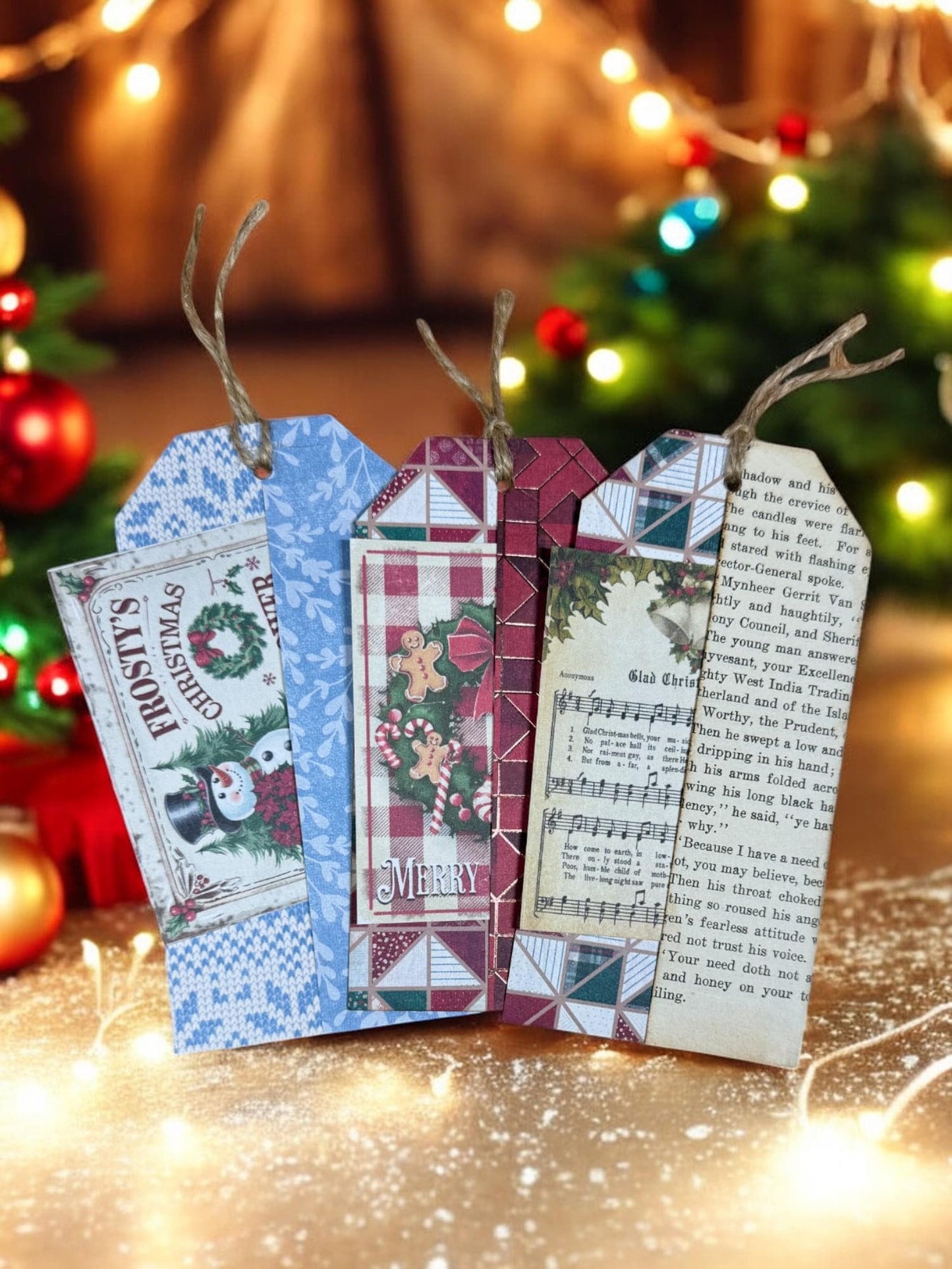 Vintage Christmas Junk Journal Tags – Reindeer Cards & Double‑Pocket Ephemera – Holiday Handmade Tag Set