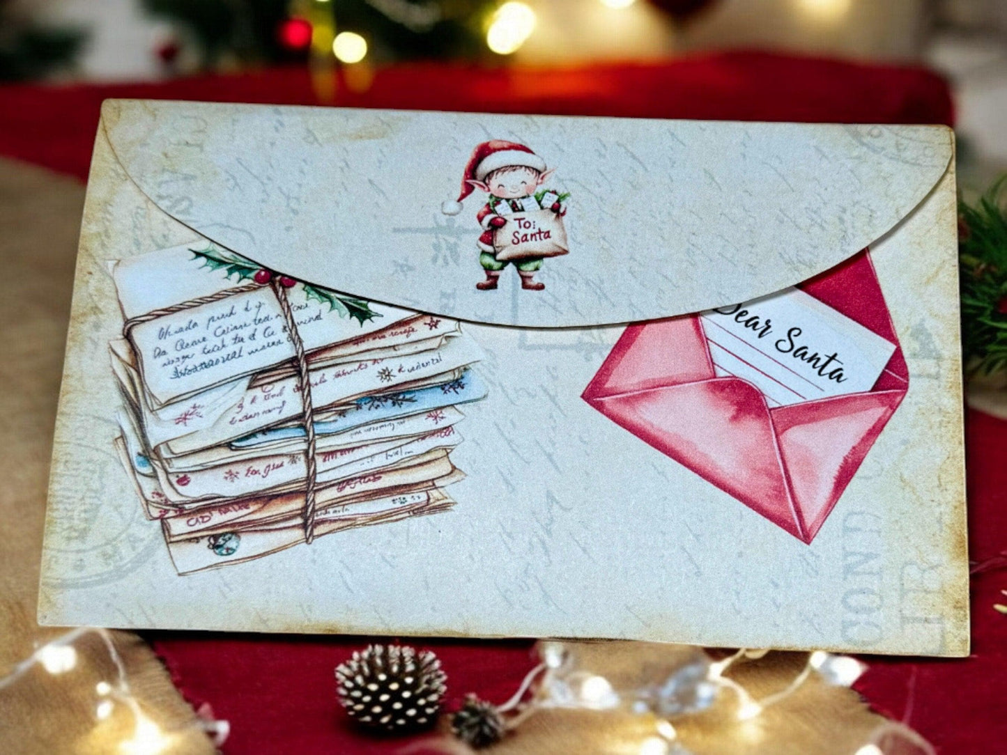 Letters to Santa Junk Journal Folio – Handmade Christmas Ephemera Folder with Pockets & Assorted Inserts | Holiday Writing Kit