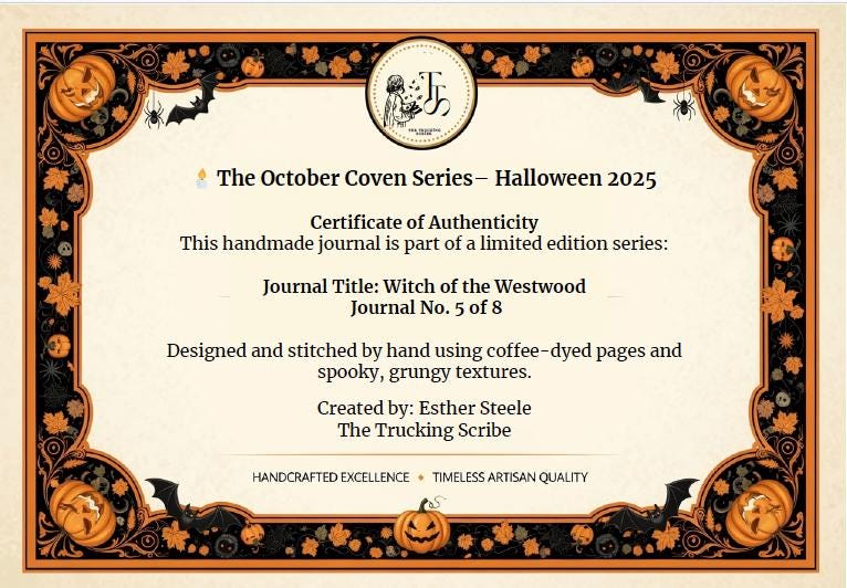 Witch of the Westwood Junk Journal – Handmade Coffee‑Dyed Traveler’s Notebook, Forest Spellbook Grimoire, Limited Edition No. 5/8