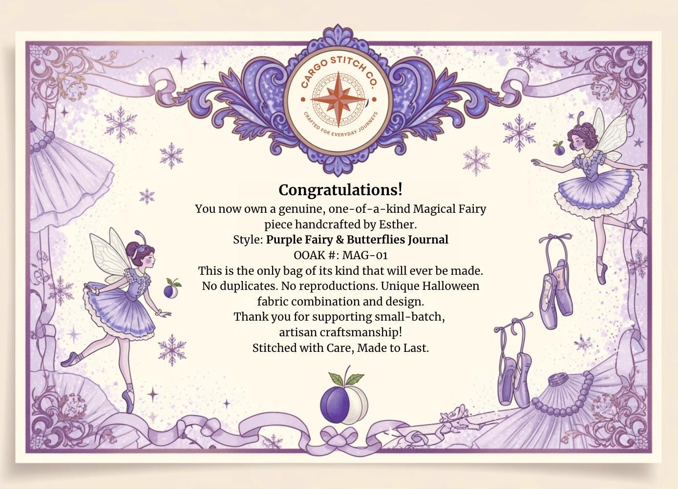 Handmade Purple Fairy Butterfly Journal: Tall Fabric Cover Traveler's Notebook