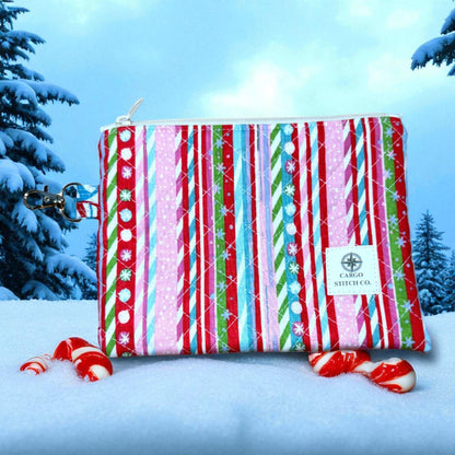 Candy Cane Quilted Zipper Pouch | Peppermint Lane Christmas Pouch | Small Project Bag | Stocking Stuffer | Handmade Gift