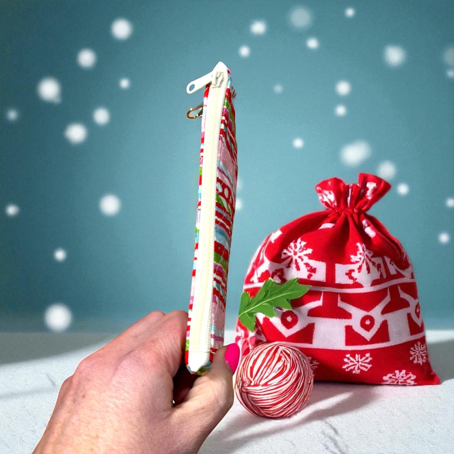 Candy Cane Stripe Quilted Zipper Pouch | Christmas Makeup Bag | Holiday Travel Pouch | Handmade Gift for Her | Cargo Stitch Co