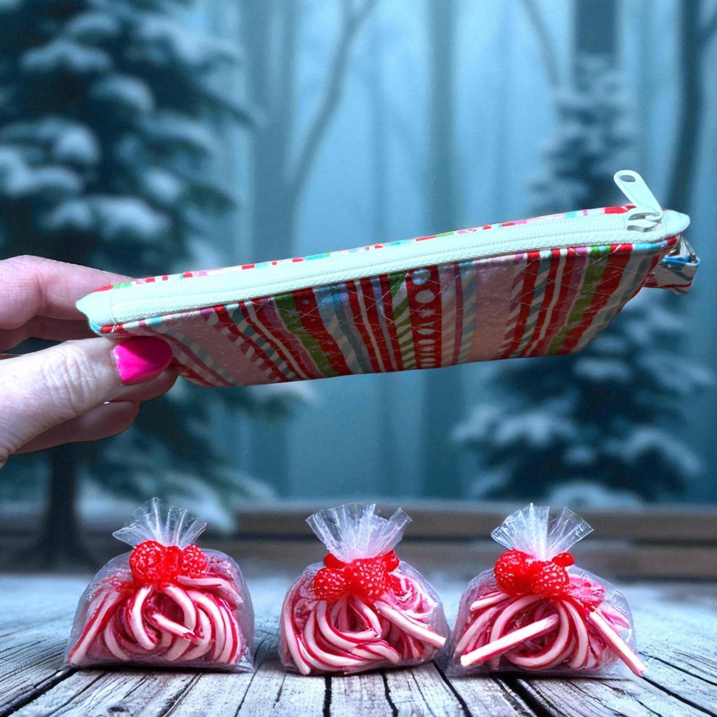 Candy Cane Stripe Quilted Zipper Pouch | Christmas Makeup Bag | Holiday Travel Pouch | Handmade Gift for Her | Cargo Stitch Co