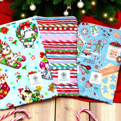 Christmas Zipper Pouch Set | 3 Piece Quilted Pouch Bundle | Stocking Stuffer Gift | Peppermint Lane