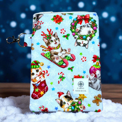 Christmas Zipper Pouch Set | 3 Piece Quilted Pouch Bundle | Stocking Stuffer Gift | Peppermint Lane