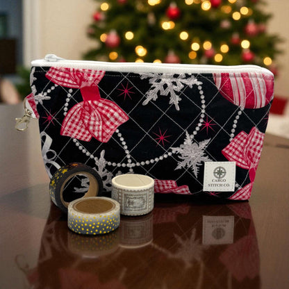Christmas Zipper Pouch Set of 2 | Quilted Makeup & Organizer Bags | Peppermint Lane Holiday Gift