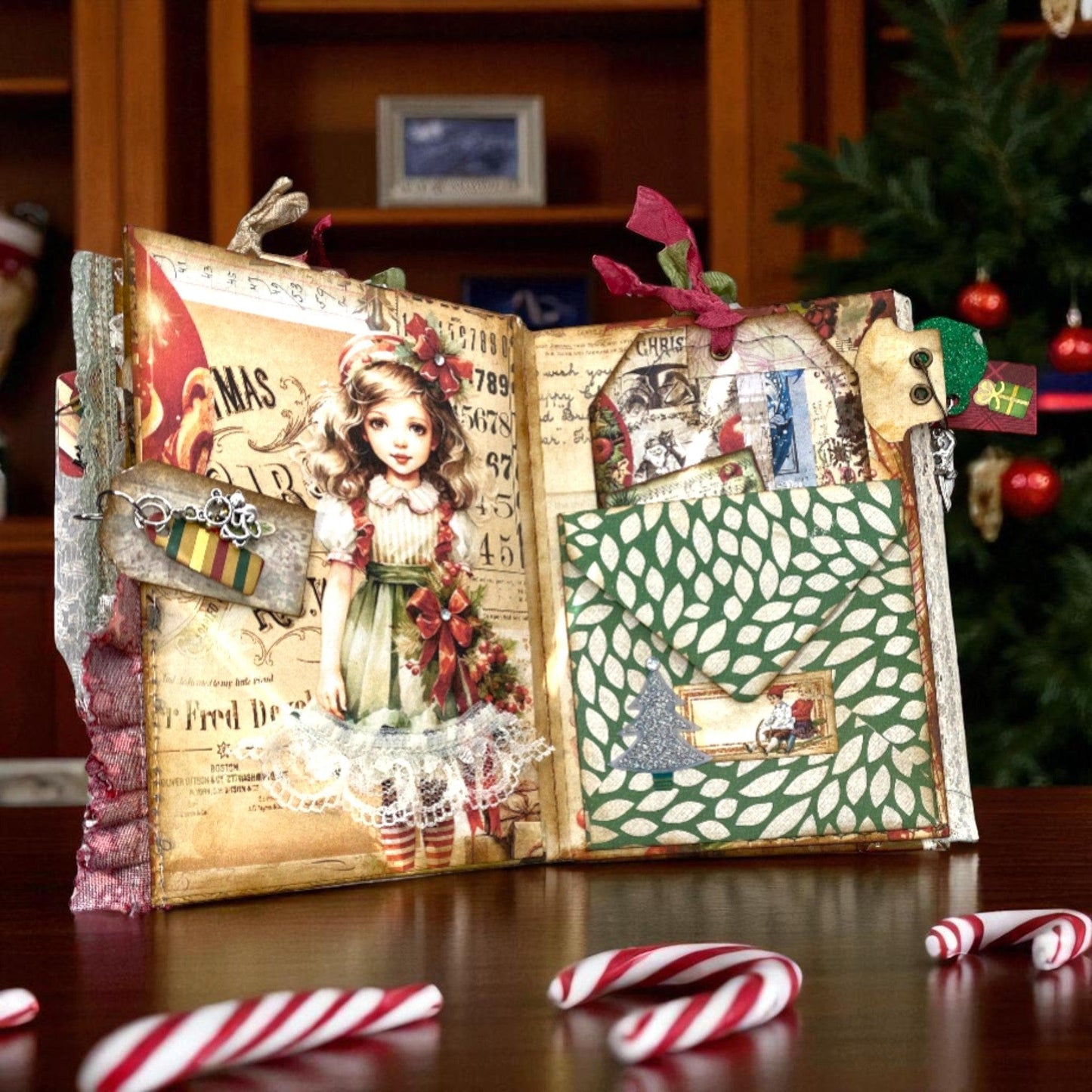 Luxury Christmas Junk Journal – One-of-a-Kind Expandable Holiday Memory Keeper – Handmade Victorian-Inspired Heirloom Gift