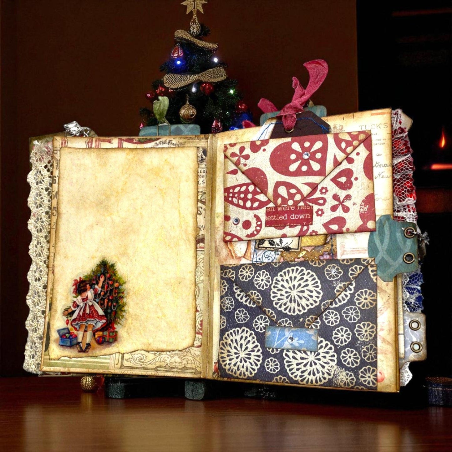 Luxury Christmas Junk Journal – One-of-a-Kind Expandable Holiday Memory Keeper – Handmade Victorian-Inspired Heirloom Gift