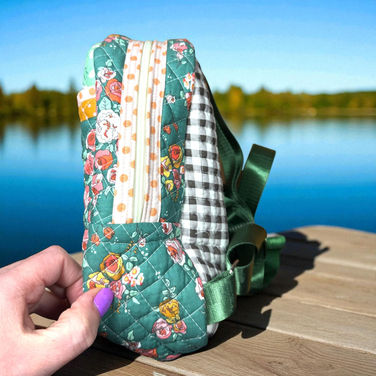 Cottage Rose Mini Backpack, Quilted Floral Backpack, Small Handmade Bag, Heirloom Florals