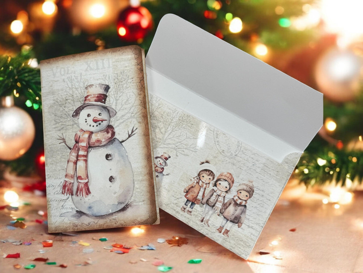 Christmas Snowman Gift Card Holder Set • Holiday Keepsake Folio w/ Tags & Journaling Card