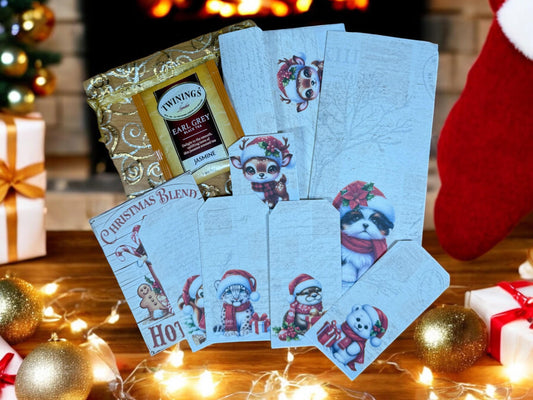 Christmas Gift Card Holder Set • Winter Animal Folio with Tags & Journaling Cards • Handmade Holiday Keepsake Set