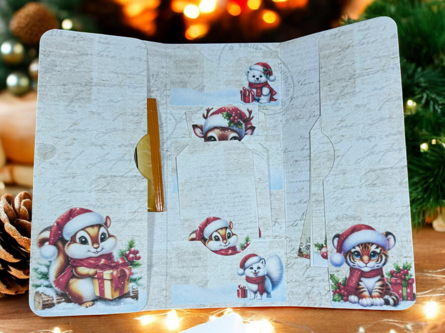 Christmas Gift Card Holder Set • Winter Animal Folio with Tags & Journaling Cards • Handmade Holiday Keepsake Set