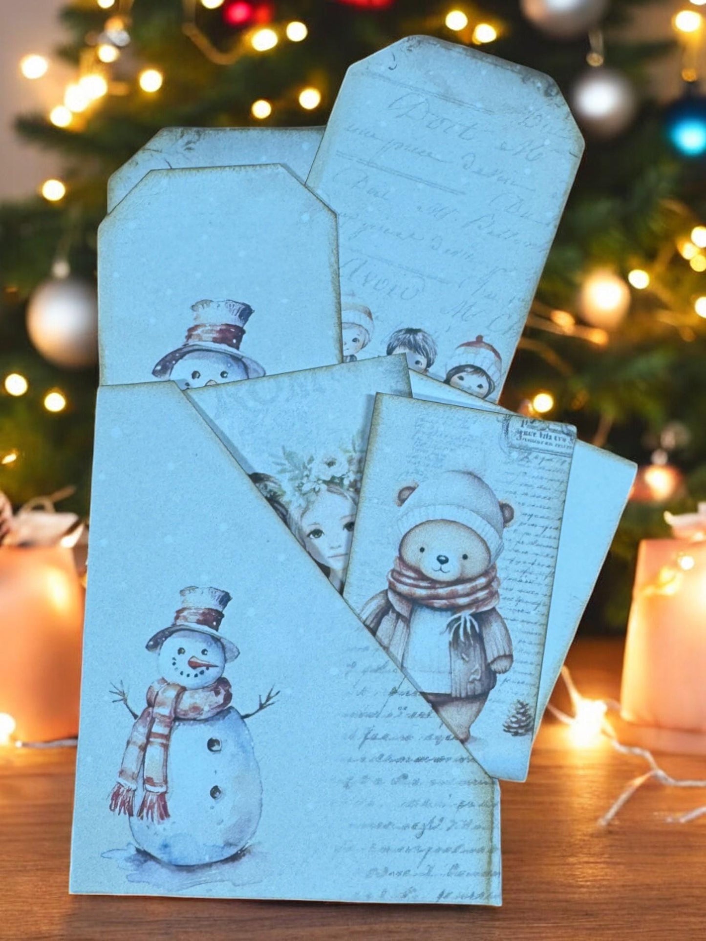 Vintage Christmas Junk Journal Tags: Snowman Ephemera Set