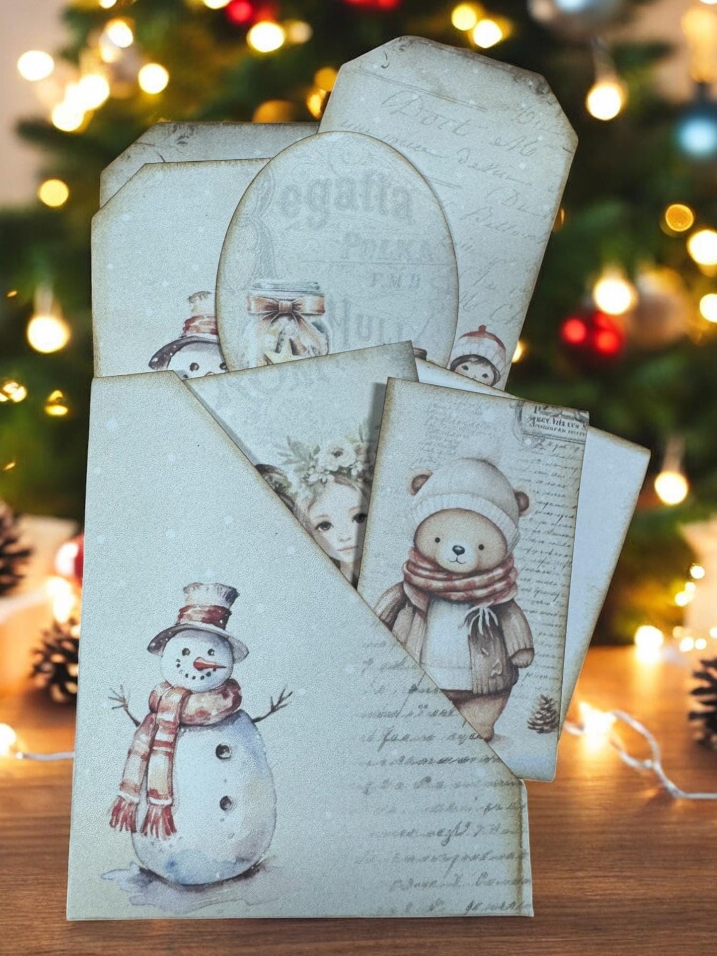 Vintage Christmas Junk Journal Tags: Snowman Ephemera Set