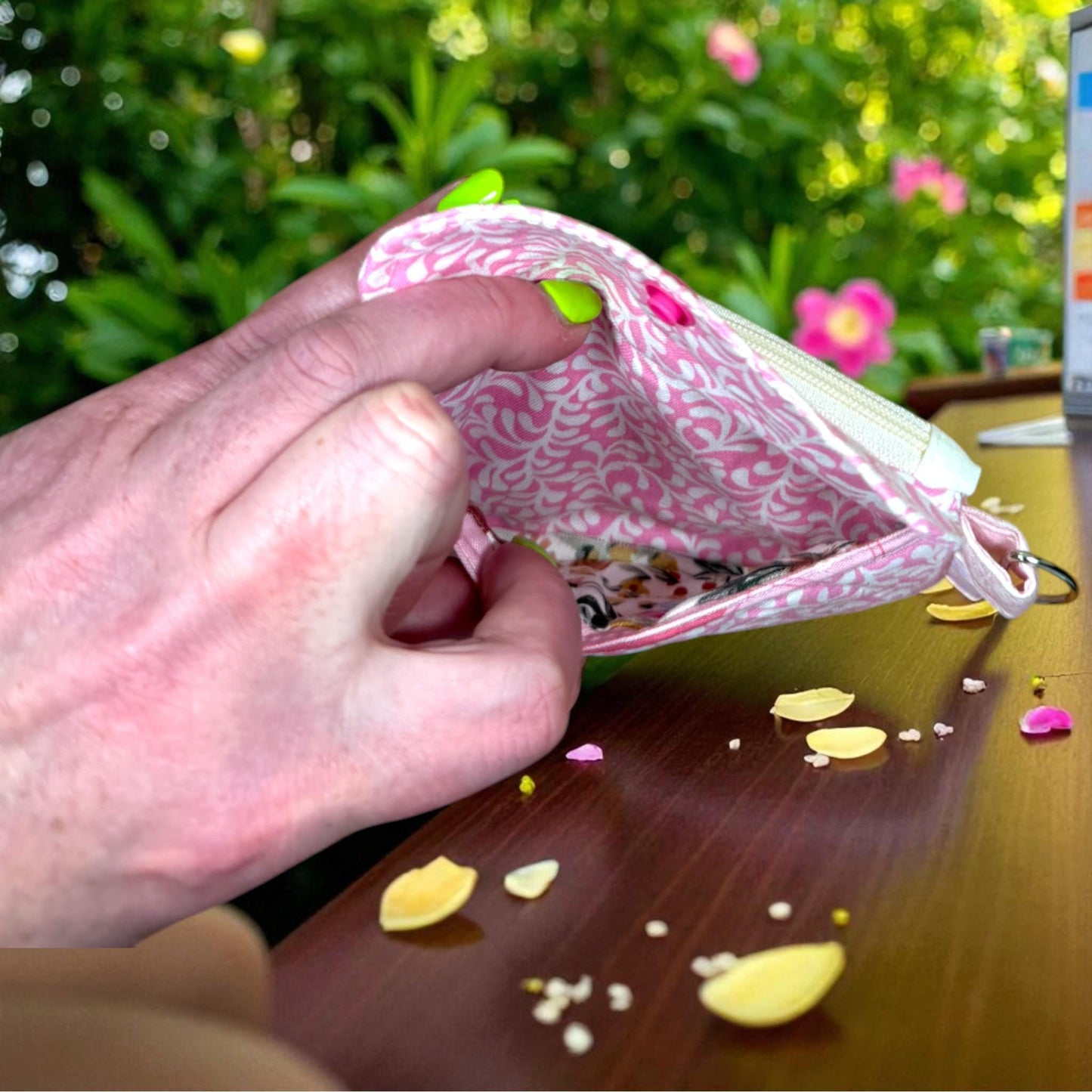 Quilted Floral Wallet: Handmade Pink Cotton Card Holder