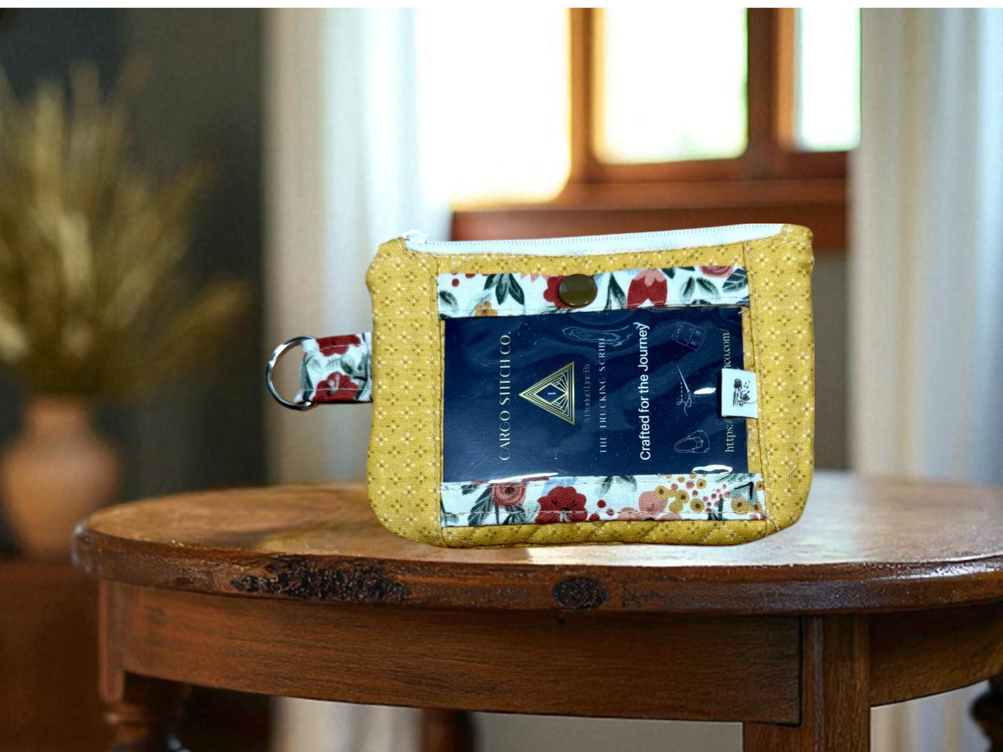 Handmade Quilted Wallet: Golden Bloom Floral Design, Zipper & Snap Pockets