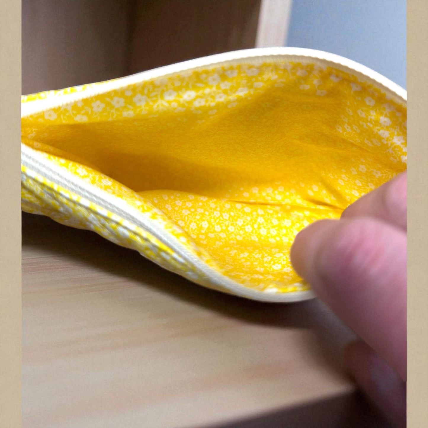 Pink Daisy & Polka Dot Quilted Pouch | Stitcher’s Carry Zipper Bag with Yellow Floral Band | Handmade Project Organizer for Crafters