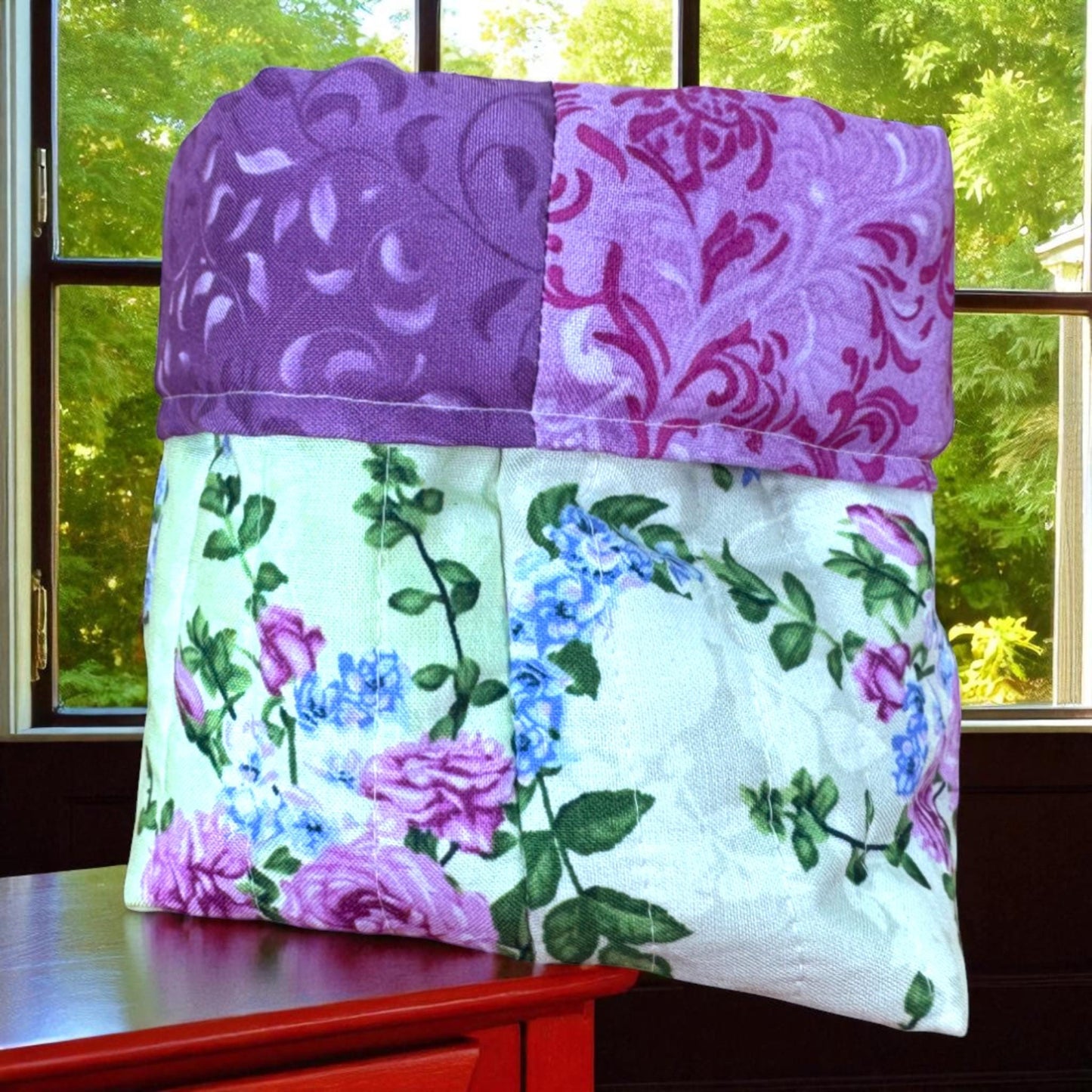 Quilted Fabric Basket Garden Floral Print Handmade Storage Organizer Cottagecore Home Decor Bin